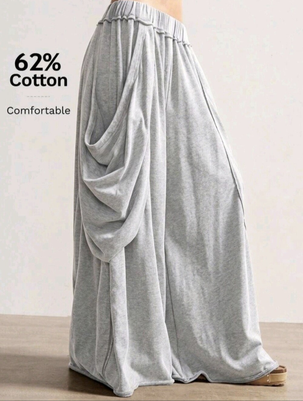 Wide-Leg Draped Grey Lounge Pants